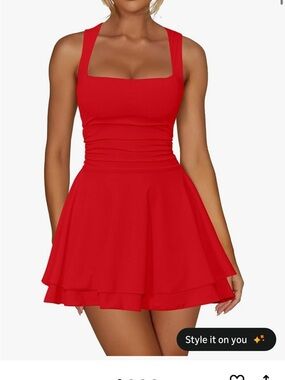 Sleeveless Red Square-Neck Mini Dress